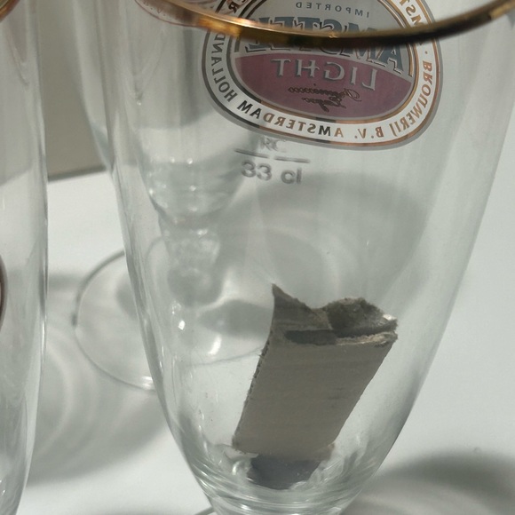 Brand New in Box Lot of 6–Amstel Light Stemmed Gold Trim Beer Glass 33CL - Picture 4 of 7